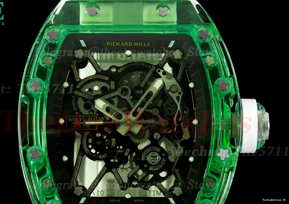 Clone White on RMSF Green RM35-01 strap RMUL2 Skeleton Dial Transparent Rubber 0324